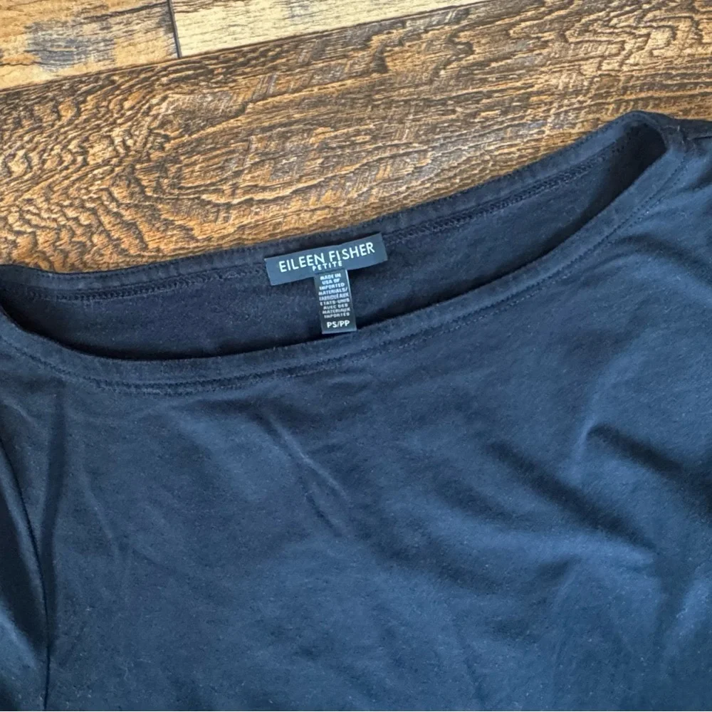 Eileen Fisher Black Lyocell Blend Tunic Top Petite Small Soft Stretch Minimalist - Picture 5 of 5